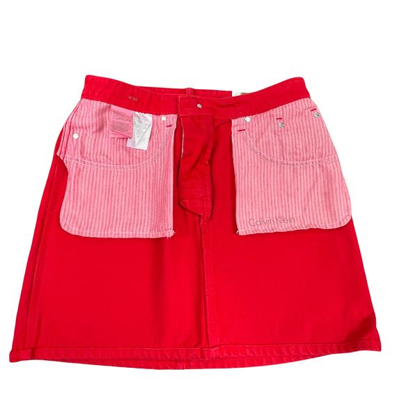 Calvin Klein Jeans Red Denim Mini Skirt W30 - Picture 3 of 11